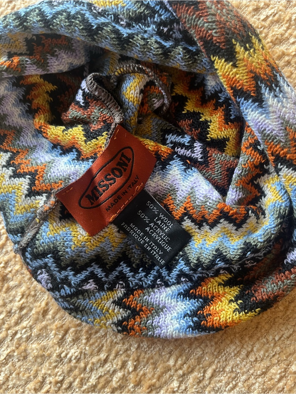Missoni Multicolor Zigzag Knit Beanie in Yellow, Black, Brown & Purple - Picture 3 of 3